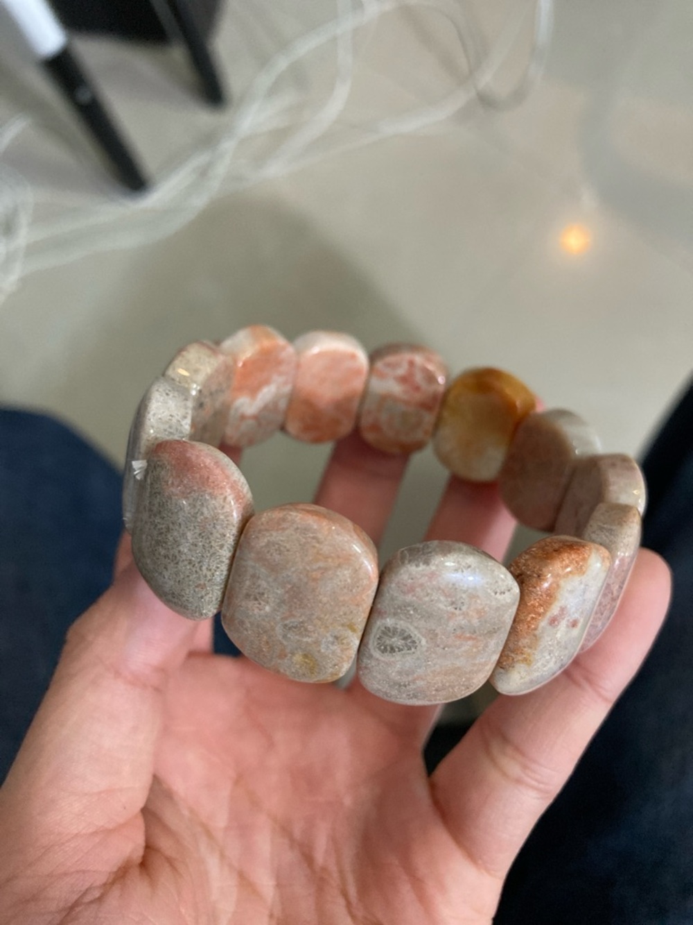 Natural Coral Stone Bracelet in Warm Beige and Peach
